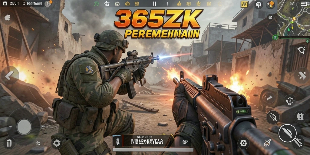 Tampilan aksi mendebarkan dalam gameplay FPS 365ZK.