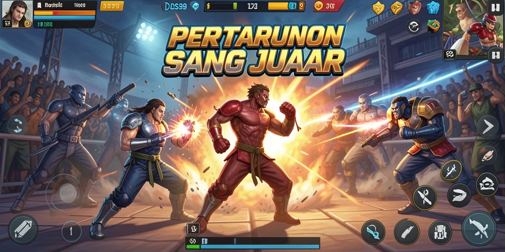 Screenshot DS99 menampilkan pertempuran seru dalam arena Battle Royale.