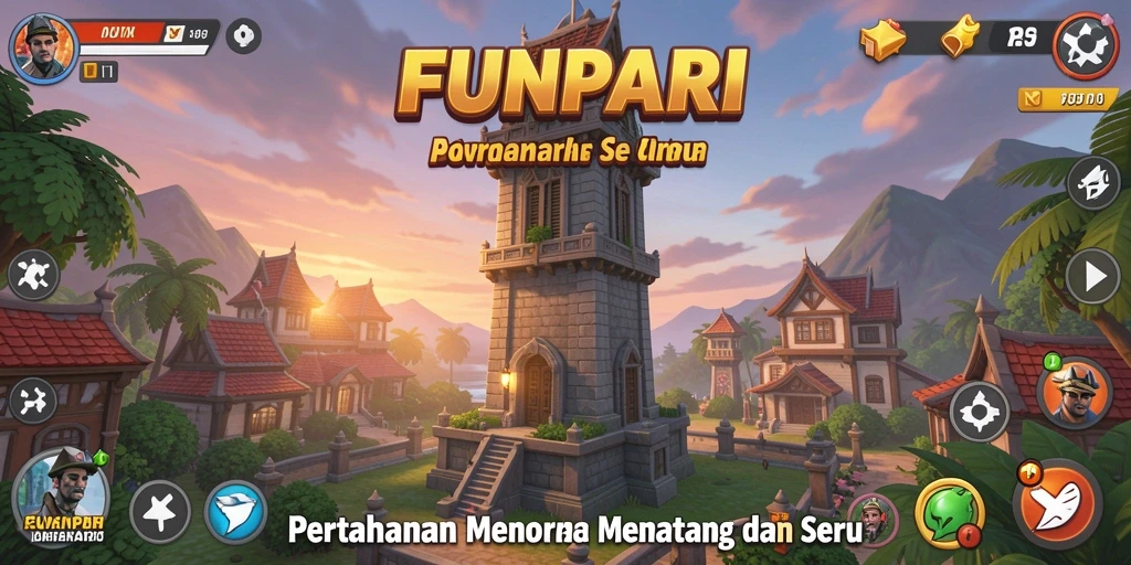 Gameplay seru di FUNPARI dengan pertahanan menara yang strategis.