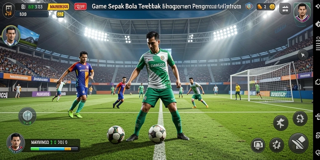 Screenshot gameplay MAXWIN303 yang menunjukkan aksi seru sepak bola.