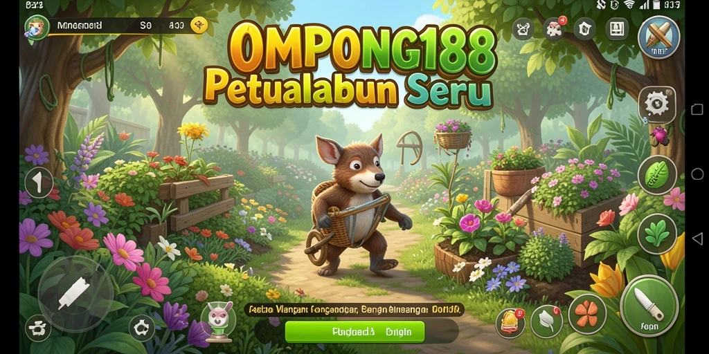 Tampilan indah gameplay OMPONG188 dengan kebun yang subur.