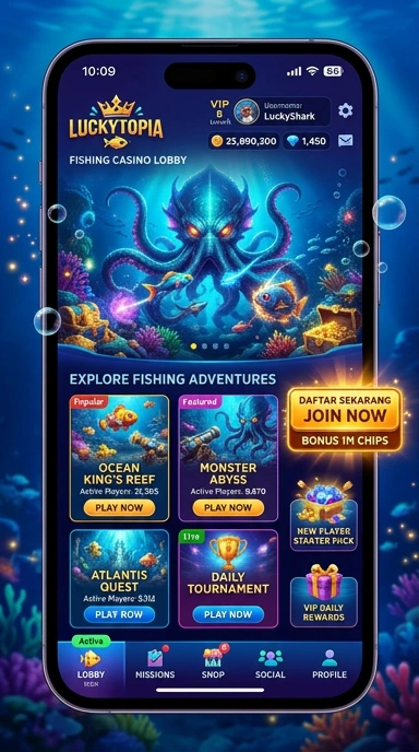 Gambar aplikasi luckytopia dengan katalog aplikasi yang lengkap.